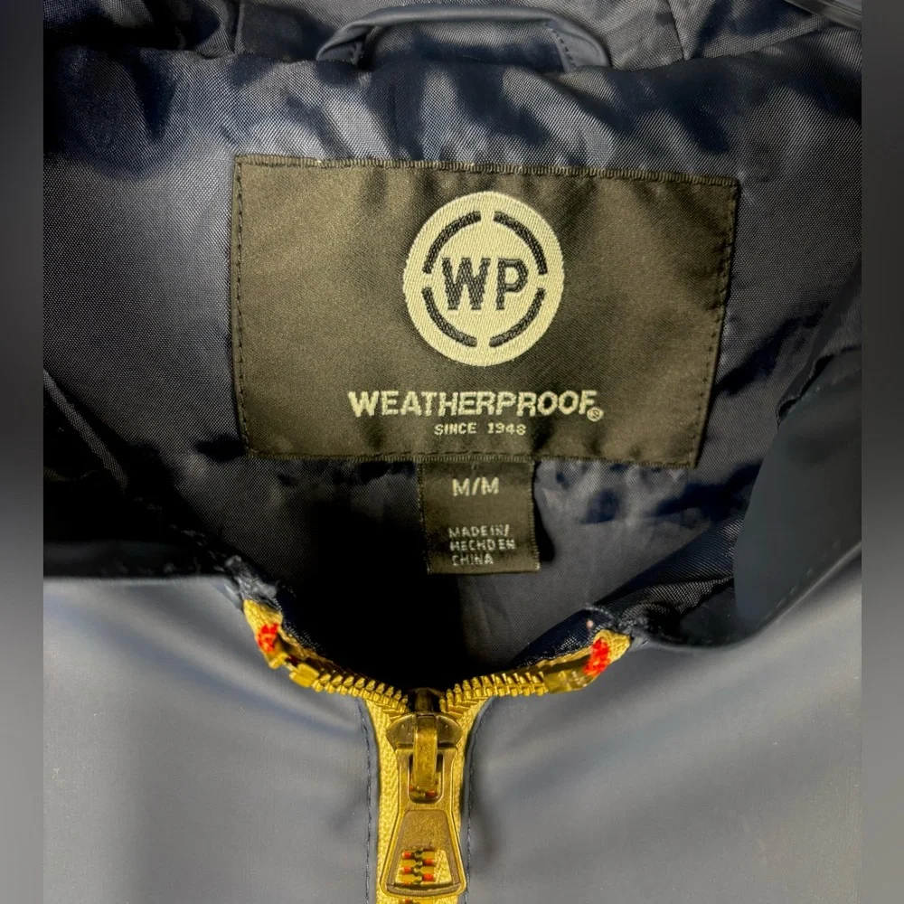 Weatherproof Vintage Rain Jacket Sz Medium Hooded Pockets Lightweight Navy Blue - Picture 3 of 7